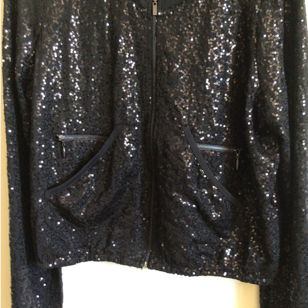 Kensie Women's Black Sequin Full Zip Bomber Jacket Size M - Picture 3 of 7